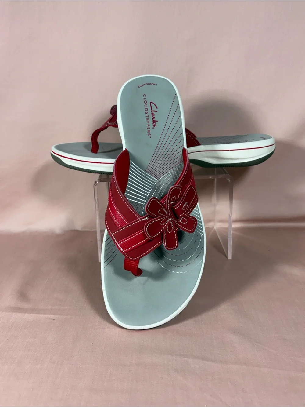 Clarks Cloudsteppers Brinkley Floral Cherry Red Flip Flop Sandals W's 9 M